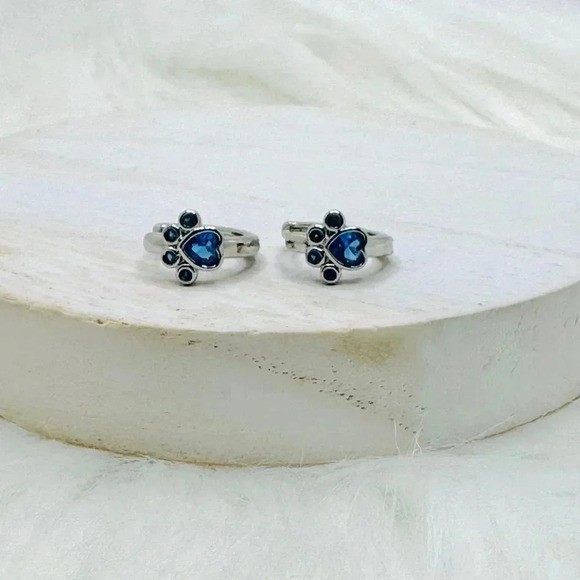 Paw Print Zircon Hoop Earrings Purple & Blue Bundle - Picture 5 of 7